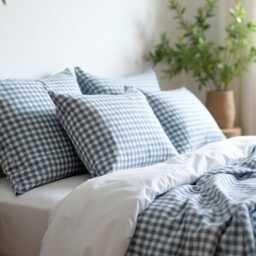 Navy Gingham Cotton 1 Duvet Cover Checkered Comforter Set Cozy Bedroom Decor Duvet - thumbnail 3