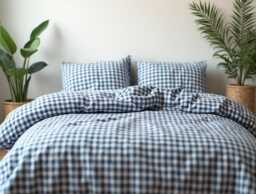 Navy Gingham Cotton 1 Duvet Cover Checkered Comforter Set Cozy Bedroom Decor Duvet