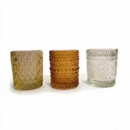 Amber & Blush Textured Glass Tealight Holders - Tinted Votive Cups Mix-And-Match - thumbnail 4