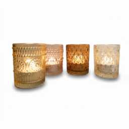 Amber & Blush Textured Glass Tealight Holders - Tinted Votive Cups Mix-And-Match - thumbnail 2