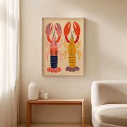 Lobster Art Print, Colourful Nautical Illustration, Modern Coastal Poster - thumbnail 3