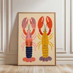 Lobster Art Print, Colourful Nautical Illustration, Modern Coastal Poster - thumbnail 1