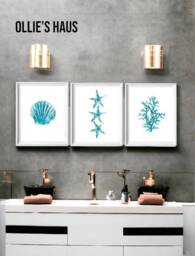 Set Of 3 Beach Themed Watercolour Bathroom Wall Posters Prints Pictures Illustrations - Art Decor New Home Gift A4 - thumbnail 1