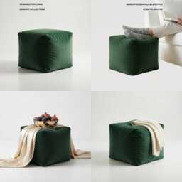 Plush Velvet Ottoman Pouf Bottle Green Beanbag Footstool - thumbnail 3