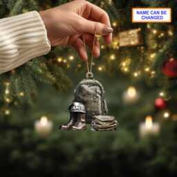 Custom Name Military Uniform Boots & Helmet V3 Christmas Ornament, Tree Hanging Decor, Flat 2D Ornament Acrylic/Wooden, Veteran Gift - thumbnail 3