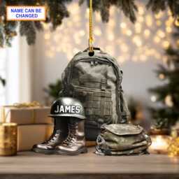 Custom Name Military Uniform Boots & Helmet V3 Christmas Ornament, Tree Hanging Decor, Flat 2D Ornament Acrylic/Wooden, Veteran Gift - thumbnail 2
