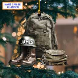 Custom Name Military Uniform Boots & Helmet V3 Christmas Ornament, Tree Hanging Decor, Flat 2D Ornament Acrylic/Wooden, Veteran Gift - thumbnail 1