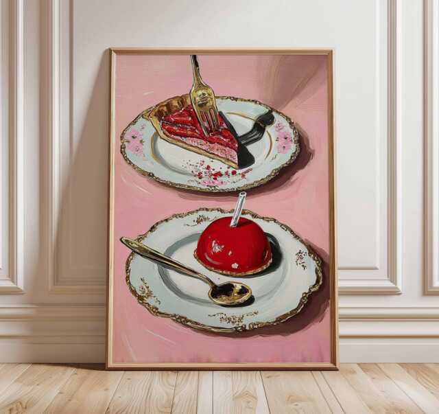 Colorful Dessert Art Print Poster, Modern Pop Kitchen Wall Decor, Foodie Gift, Aesthetic Apartment Housewarming Gift Idea - image 1