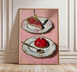Colorful Dessert Art Print Poster, Modern Pop Kitchen Wall Decor, Foodie Gift, Aesthetic Apartment Housewarming Gift Idea - thumbnail 1