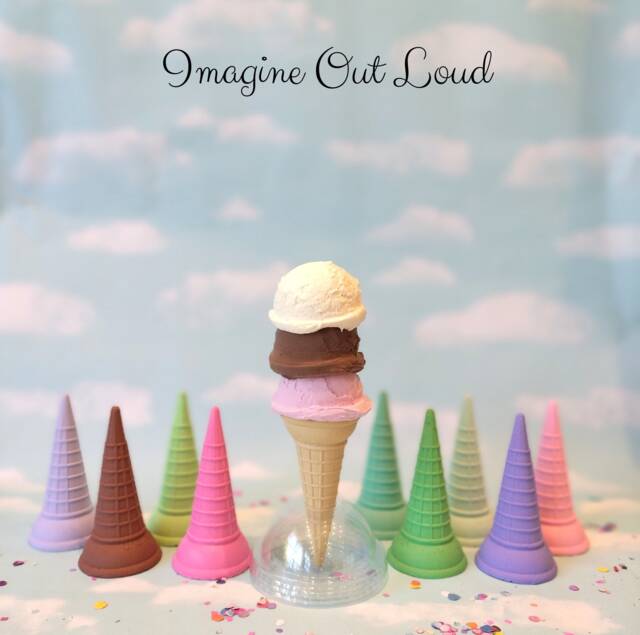 Fake Ice Cream Tall Cone Triple Scoop Chocolate, Vanilla, Strawberry Food Prop - image 1