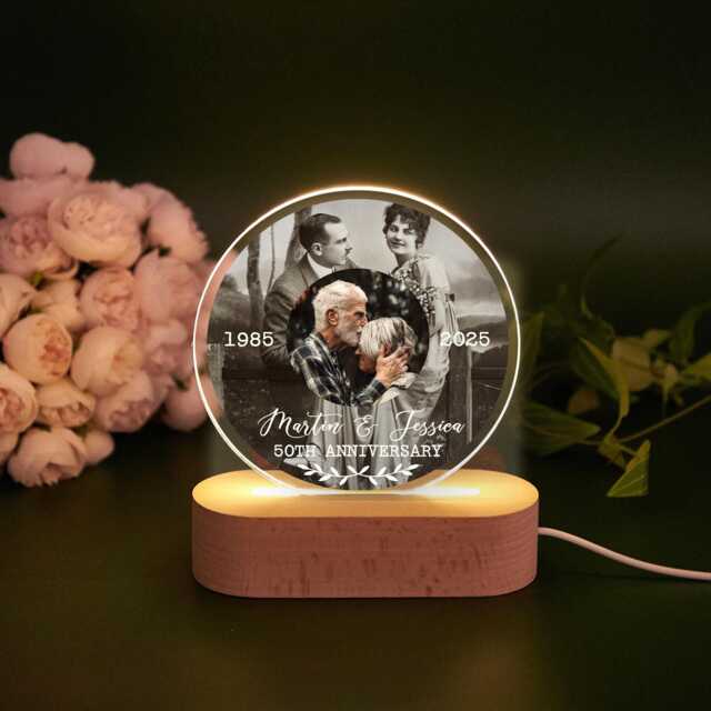 50Th Anniversary Photo Night Light Golden/Silver Keepsake Gift - image 1
