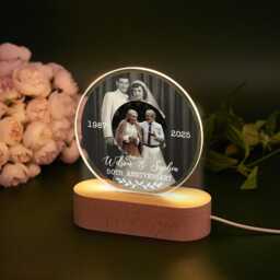 50Th Anniversary Photo Night Light Golden/Silver Keepsake Gift - thumbnail 3