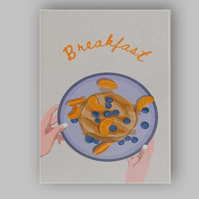 Fresh Citrus Blueberry Pancake Breakfast Illustration Canvas Wall Art Print Decor Picture Ready To Hang - image 1