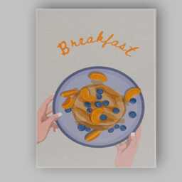 Fresh Citrus Blueberry Pancake Breakfast Illustration Canvas Wall Art Print Decor Picture Ready To Hang - thumbnail 1