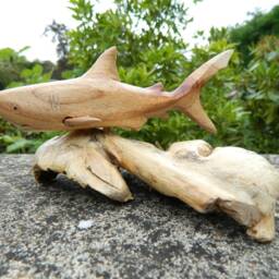 Hand Carved Wooden Shark/ Manta Ray - Great White, Hammer Head, Ray, Set Of Three - thumbnail 3
