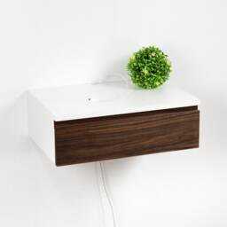 Mid-Century Modern Floating Nightstand, High End White Lacquer & Walnut Drawer, Blanca Bedside Drawer - thumbnail 2