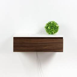 Mid-Century Modern Floating Nightstand, High End White Lacquer & Walnut Drawer, Blanca Bedside Drawer - thumbnail 3