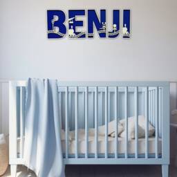 Wooden Train Name Sign - Personalised Plaque Custom Nursery Decor Theme Bedroom Wall Art - thumbnail 1