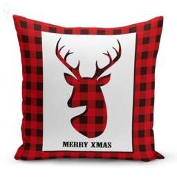 Christmas Throw Pillow Covers With Reindeers & Plaid Pattern - Double Sided Printing On The Chenille Fabric Different Sizes, Oeko-Tex?? - thumbnail 2