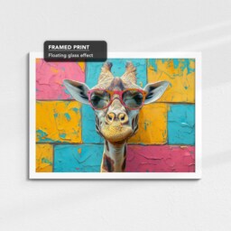 Giraffe Wearing Glasses Animal Art Abstract Oil Painting Framed Poster Print & Canvas Wall Living Home Decor Interior Gift - thumbnail 3