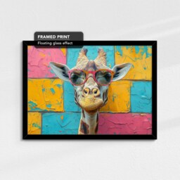 Giraffe Wearing Glasses Animal Art Abstract Oil Painting Framed Poster Print & Canvas Wall Living Home Decor Interior Gift - thumbnail 2