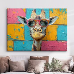 Giraffe Wearing Glasses Animal Art Abstract Oil Painting Framed Poster Print & Canvas Wall Living Home Decor Interior Gift