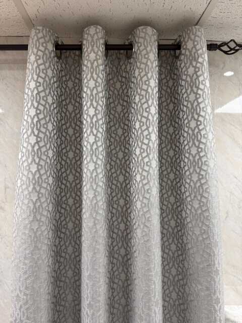 Luxury Bespoke Lined Eyelet Curtains - Geometric Karma Silver For Bedroom/Living Room Custom Made, Worldwide Shipping - image 1