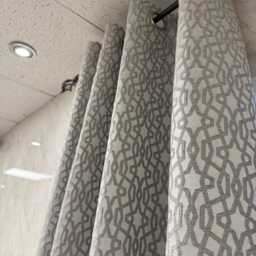 Luxury Bespoke Lined Eyelet Curtains - Geometric Karma Silver For Bedroom/Living Room Custom Made, Worldwide Shipping - thumbnail 4