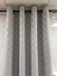 Luxury Bespoke Lined Eyelet Curtains - Geometric Karma Silver For Bedroom/Living Room Custom Made, Worldwide Shipping