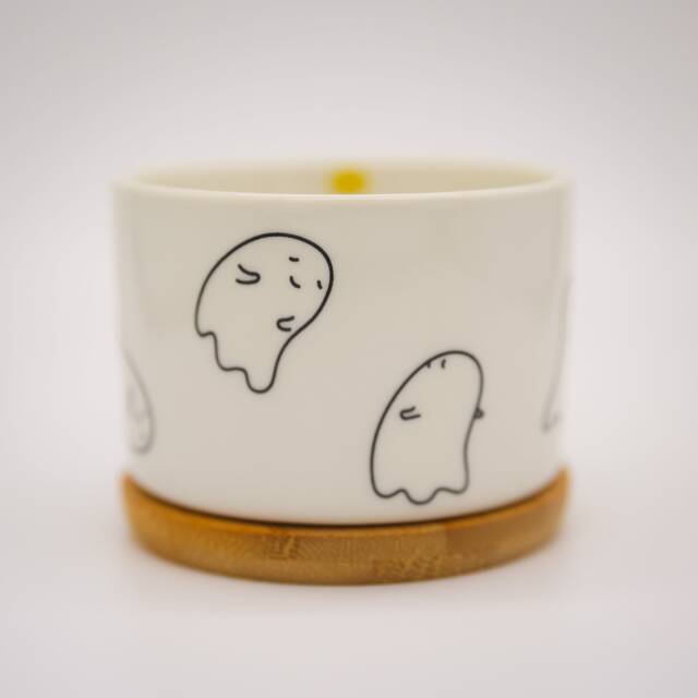 Cute Halloween Ghost Succulent Pot, Ceramic Planter With Bamboo Tray - image 1