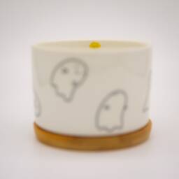 Cute Halloween Ghost Succulent Pot, Ceramic Planter With Bamboo Tray - thumbnail 4