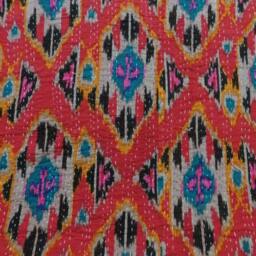 Handmade Ikat Kantha Quilt Bedspread - Indian Queen Size Bedcover - thumbnail 3