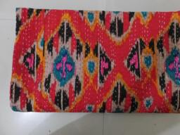Handmade Ikat Kantha Quilt Bedspread - Indian Queen Size Bedcover