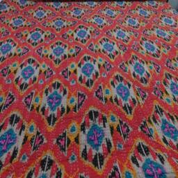 Handmade Ikat Kantha Quilt Bedspread - Indian Queen Size Bedcover - thumbnail 2