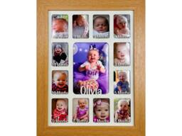 Newborn Baby 1st Year Personalised Photo Frame 1-12 Months - Natural Finish & White Insert