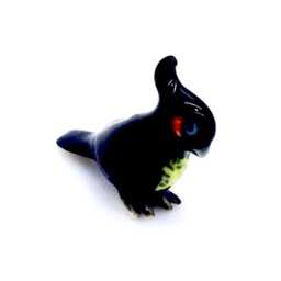 Miniature Ceramic Cockatoo Exotic Bird Animal Little Black Red Figurine Tiny Statue Small Decoration Hand Painted Collectible Mini Figure - thumbnail 2