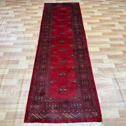 2.6x8 Red 3 Ply Handmade Bokhara Runner Rug - Hallway Stairs Carpet, Extra Thick Pile - thumbnail 3