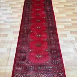 2.6x8 Red 3 Ply Handmade Bokhara Runner Rug - Hallway Stairs Carpet, Extra Thick Pile - thumbnail 2