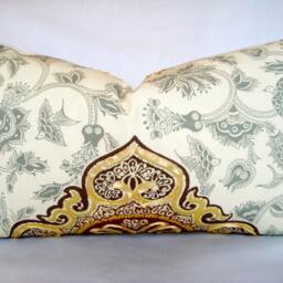 Opal Ribbon Medallion Pillow Cover - Gold, Yellow, & Ivory Lumbar Cushion - 12x20 - thumbnail 2