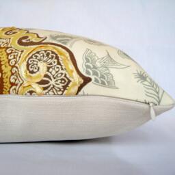 Opal Ribbon Medallion Pillow Cover - Gold, Yellow, & Ivory Lumbar Cushion - 12x20 - thumbnail 3