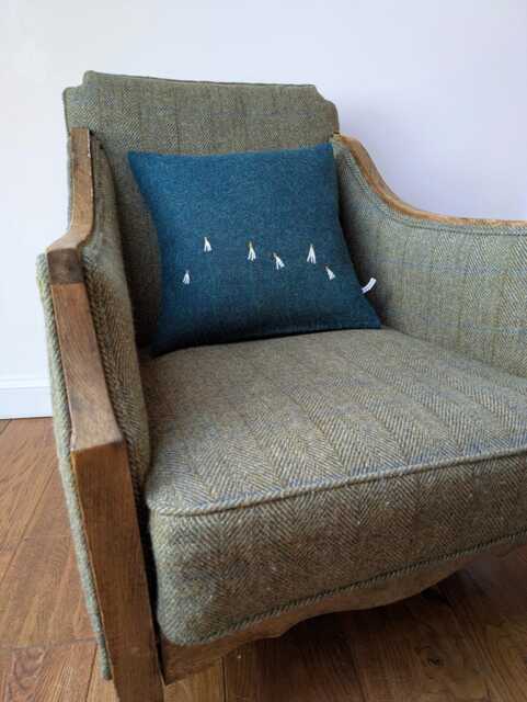 Hand Crafted Harris Tweed Floral Embroidered Cushion Cover - image 1