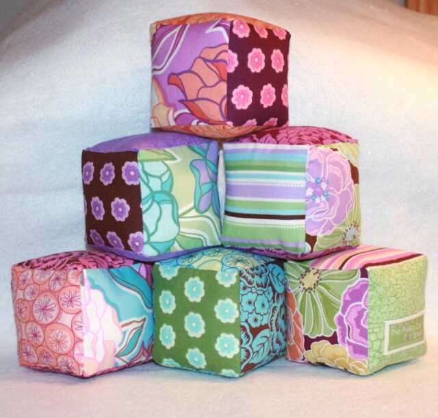 Pastel Floral Fabric Block Set Of 6, Baby Girl Shower Gift, Stuffed Soft Cloth Cubes, Handmade Kids Toy, 1St Birthday, Nursery Shelf Decor - image 1