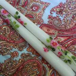 Hand Painted Hollyhock Taper Candles Romantic Pink Flower Candlesticks, Dining Room Table Decor - thumbnail 3