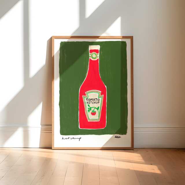 Ketchup Wall Art/Green Print Kitchen Housewarming Gift Sauce Quirky - image 1