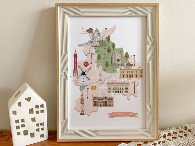 Lancashire Map, Illustrated Map Of Lancashire, Print, Art, Travel Poster, Gift, UK - image 1