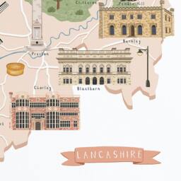 Lancashire Map, Illustrated Map Of Lancashire, Print, Art, Travel Poster, Gift, UK - thumbnail 3
