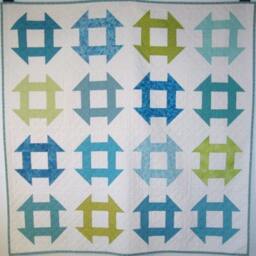 Handmade Churn Dash Quilt, Turquoise Lime Green Throw, 55 Inch Baby Quilt - thumbnail 2