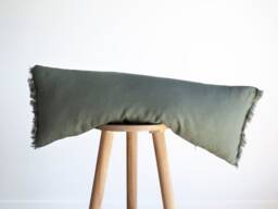 Sage Green Long Lumbar Pillow Cover, Fringed Edges Style With Hidden Zipper Closure - Handmade - thumbnail 1
