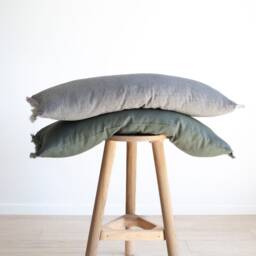 Sage Green Long Lumbar Pillow Cover, Fringed Edges Style With Hidden Zipper Closure - Handmade - thumbnail 2