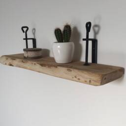 Old Oak Wall Shelf With Twist Clamps-Old Wallshelf Swivelclamps - thumbnail 1
